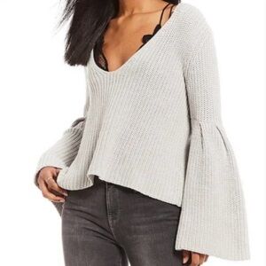 Free People Damsel Bell Sleeve Cropped Sweater 100% Cotton XS (Fits Like Small)